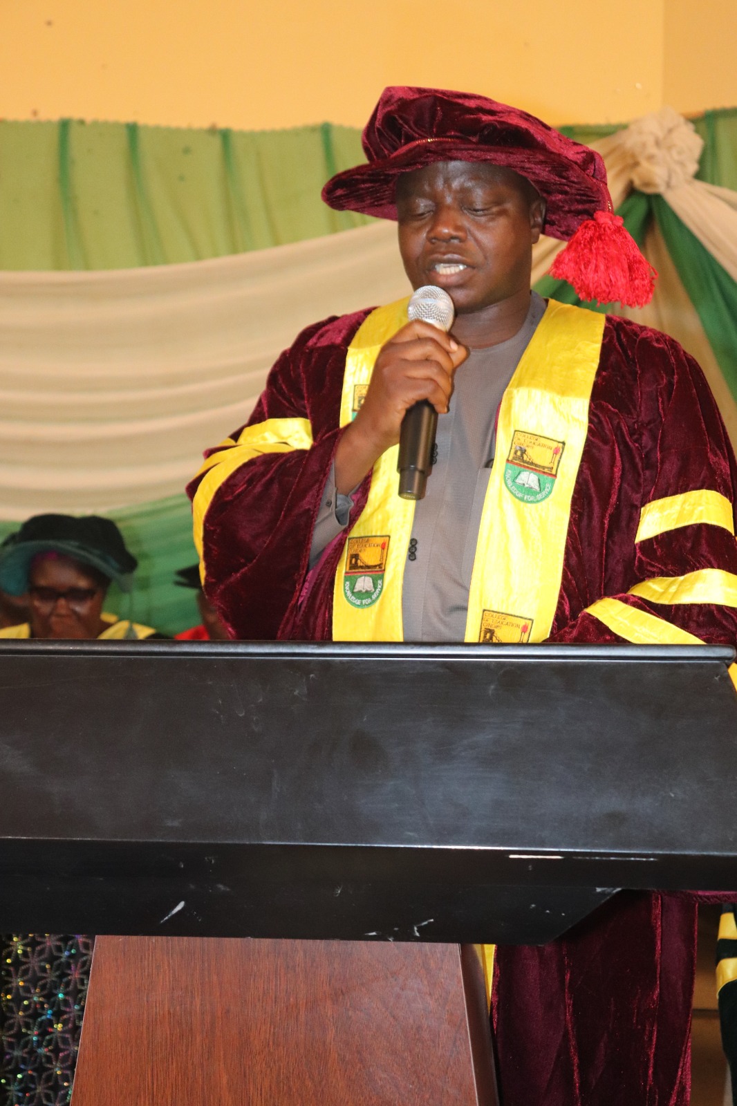 Provost of the College, Prof. Lazarus Maigoro delivering his matriculation speech